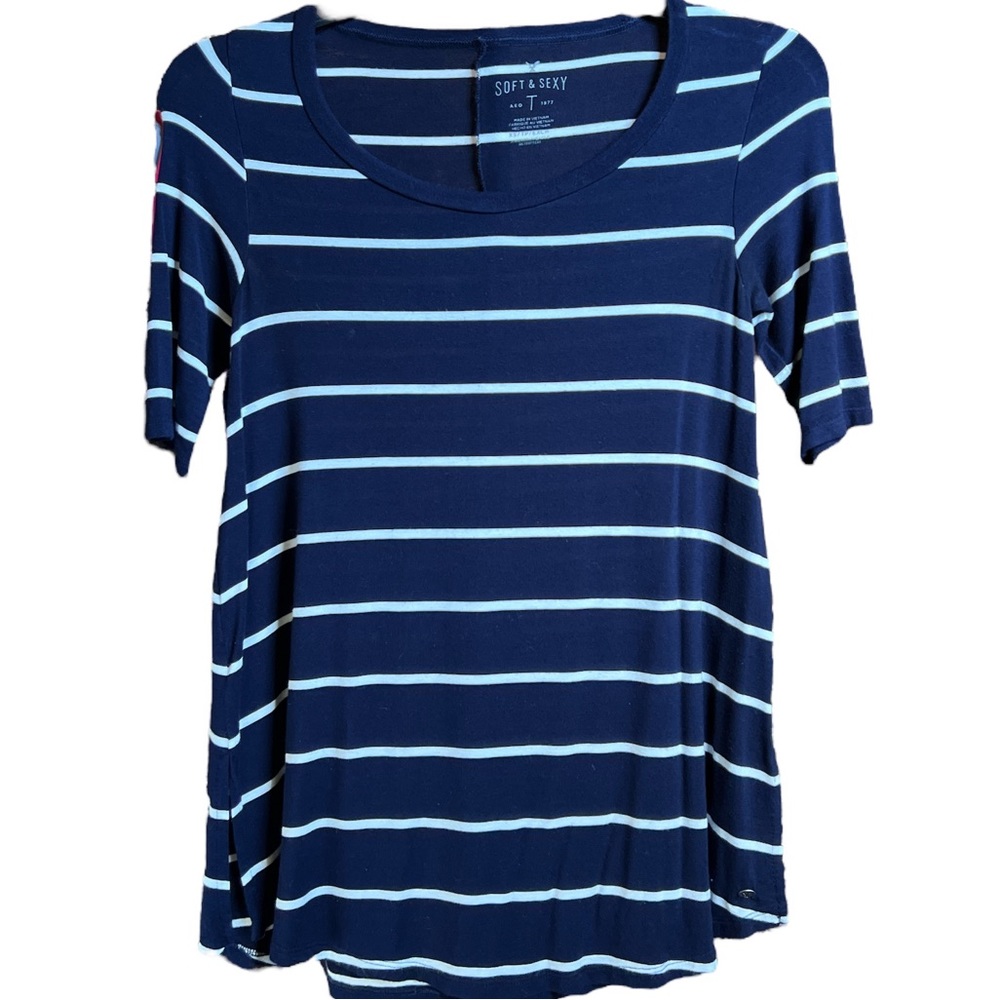 Soft & Sexy by American Eagle scoop neck navy blue & white stripe top XSMALL